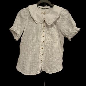 Pilcro White Button-Down Shirt with Ruffled Collar